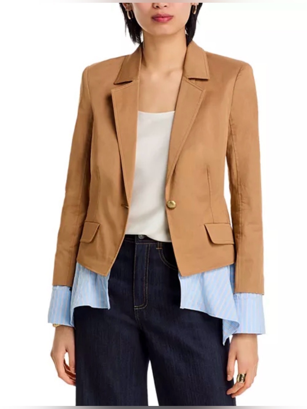 Cinq à Sept Shilo Ruffled Hem Single Breasted Stretch Cotton Jacket. Size 12